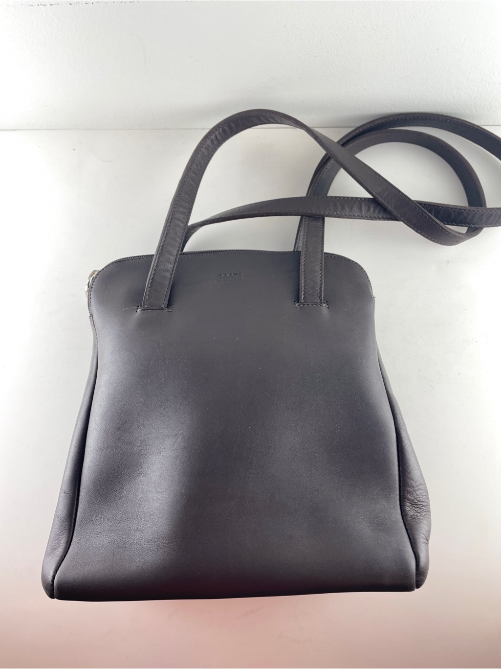 Roots Dark Chocolate Brown Leather Multi-Compartment Shoulder Bag